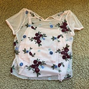 Pink Mesh Floral Shirt S